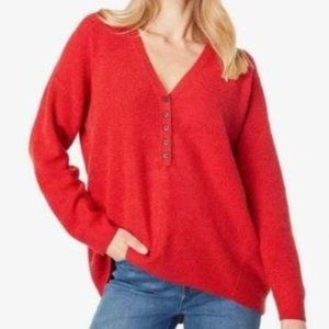 WooL ALPaCa Madewell Asherton Sweater Red Waffle Henley V Neck Curved Hem XS
